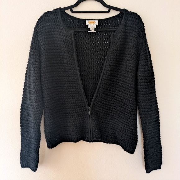 Vintage Talbots 100% Wool Black Open Knit Cardigan sz MP Punk Whimsigoth Basic - Picture 1 of 8